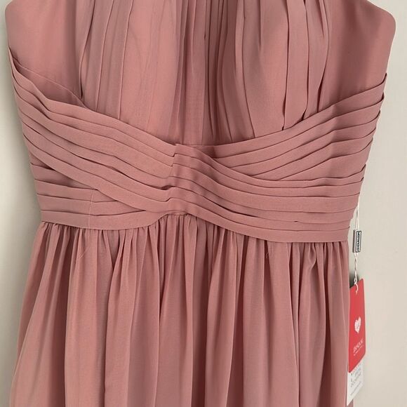 JJ's House Halter Pleated Bridesmaid Maxi Chiffon Gown Dusty Rose Open Back Sz.8 - Picture 6 of 11